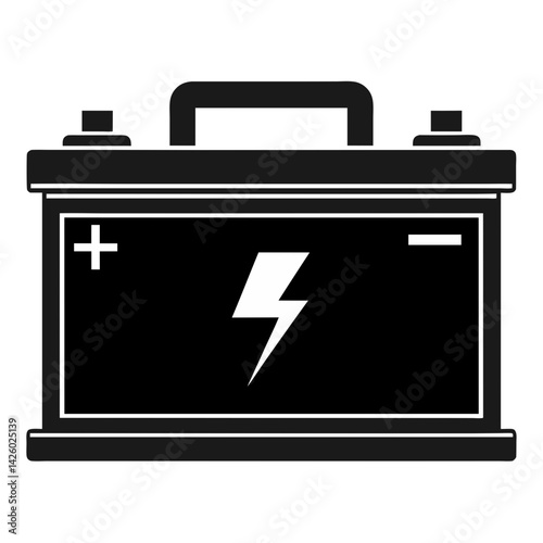 Black And White Car Battery Vector Illustration With Lightning Bolt Icon