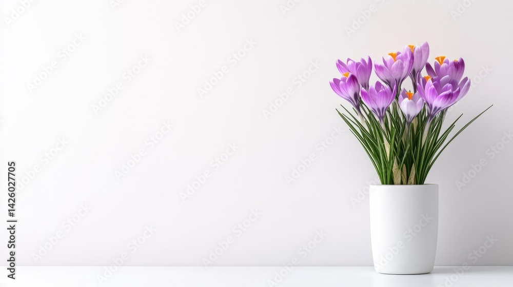 Spring crocus bouquet in white pot Spring crocus bouquet in white pot