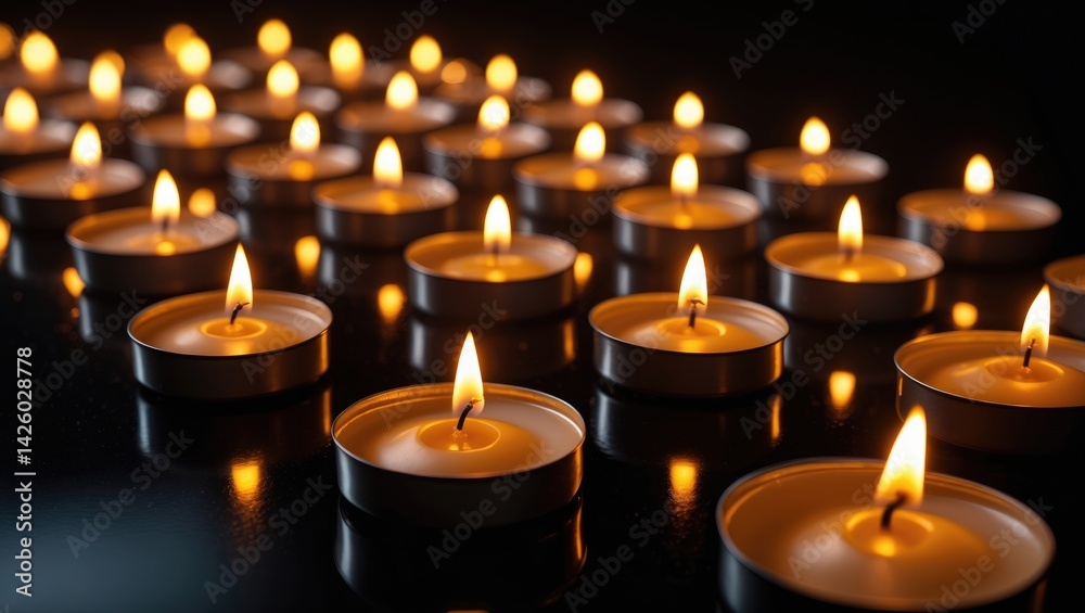 Golden candles burning against a black background Golden candles burning against a black background