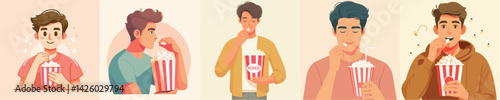vector of young man eating popcorn