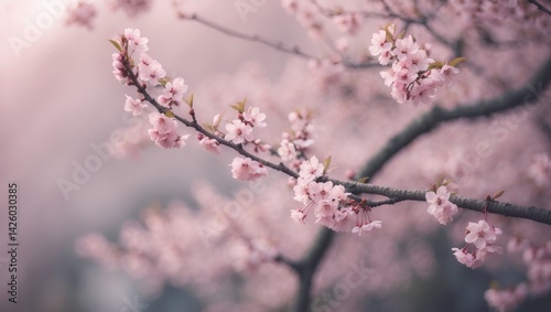 Full bloom of cherry blossoms with delicate petals photo