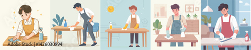 vector man wiping table