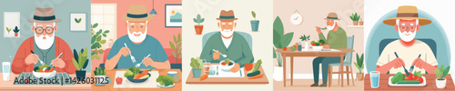 vector character grandfather eating vegetables