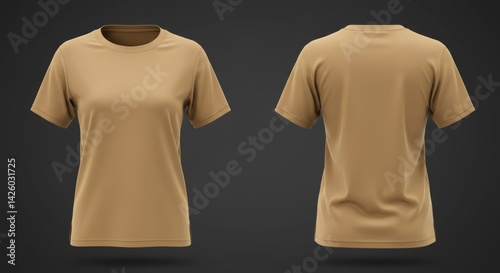 Blank tan women's t-shirt mockup, front and back views