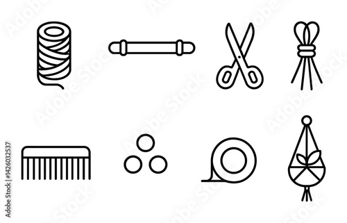 Sewing and crafting icons set – 8 linear style icons for craft projects