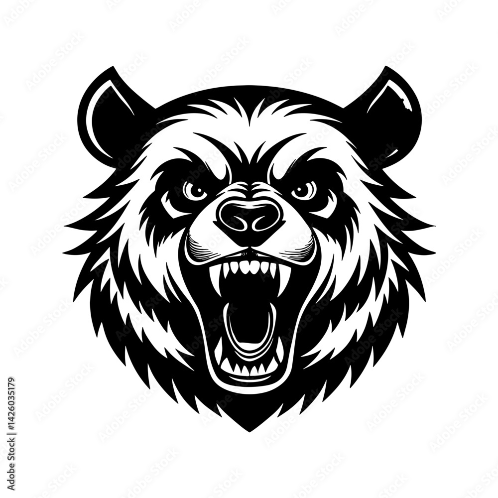 Fototapeta premium Angry head mascot vector illustration with sharp teeth, silhouette style