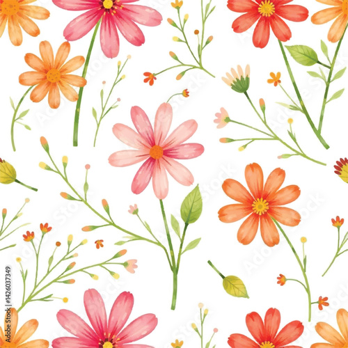 seamless pattern with pink flower, watercolor cute floral pattern, unique floral background