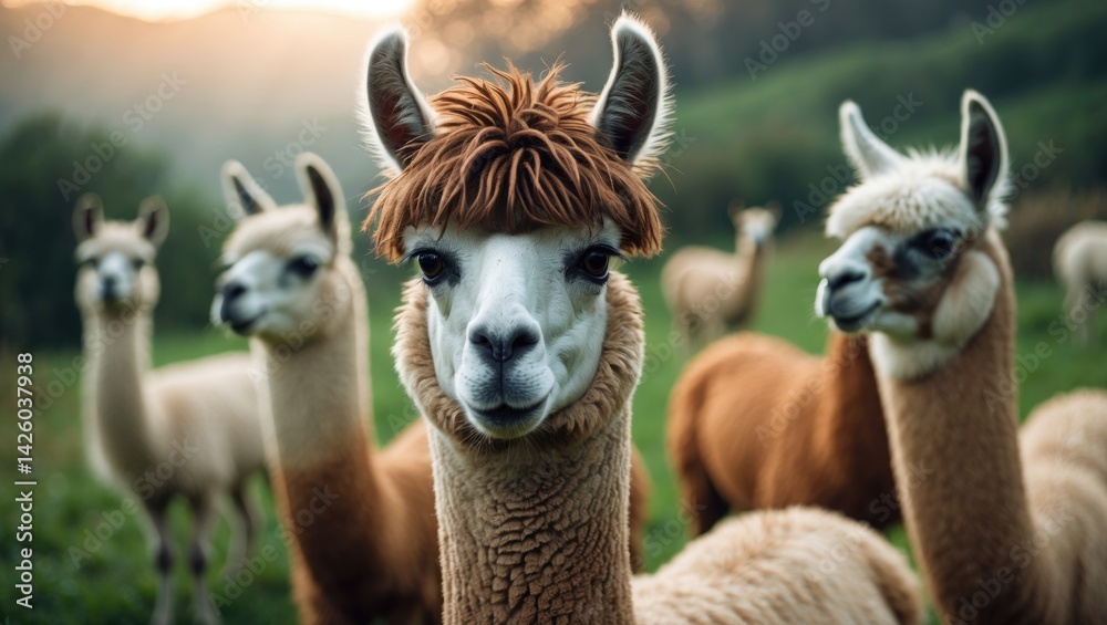 Obraz premium Cute and funny vintage portrait of a llama on a farm