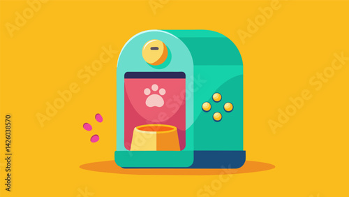 A compact wireless snack dispenser in bright colors perfect for busy pet parents who want to show their love even when theyre not home.. Vector illustration