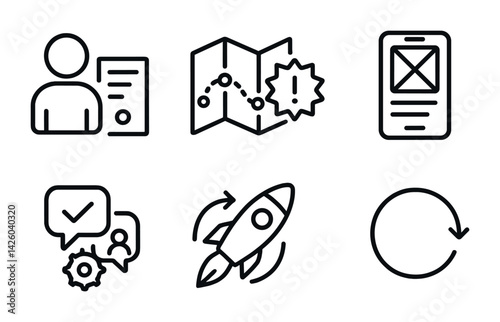 Business and technology icons set: linear style for productivity and innovation