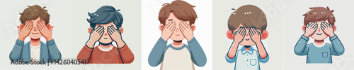 set vector people embarrassed with Hands covering cheeks