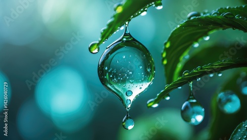 Large water droplet reflecting environment in macro shot