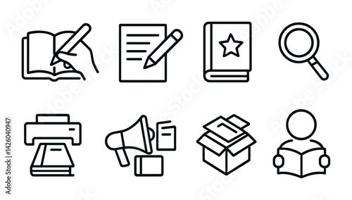 Educational tools icon set: linear style for learning resources and study aids