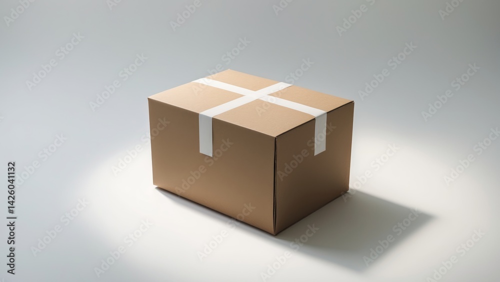 Obraz premium Sealed cardboard container with tape on a white background
