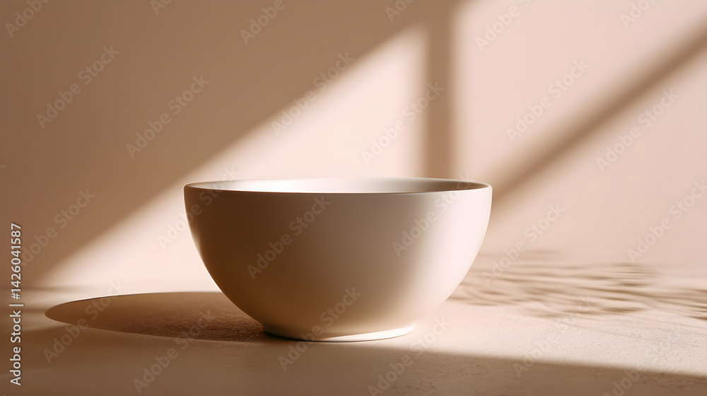 Minimalist Still Life Featuring an Empty Bowl Bathed in Soft, Warm Light and Shadows Minimalist Still Life Featuring an Empty Bowl Bathed in Soft, Warm Light and Shadows