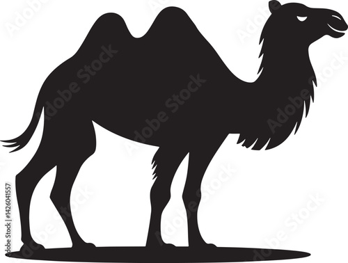 Cute cartoon camel, a wild mammal, in the desert nature illustration