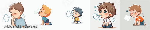 vector set of people exhaling heavily and being tired