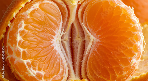 Inside Look Of A Fresh Juicy Tangerine With Visible Segmentation