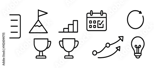 Business and productivity icons set: achieve success with linear designs