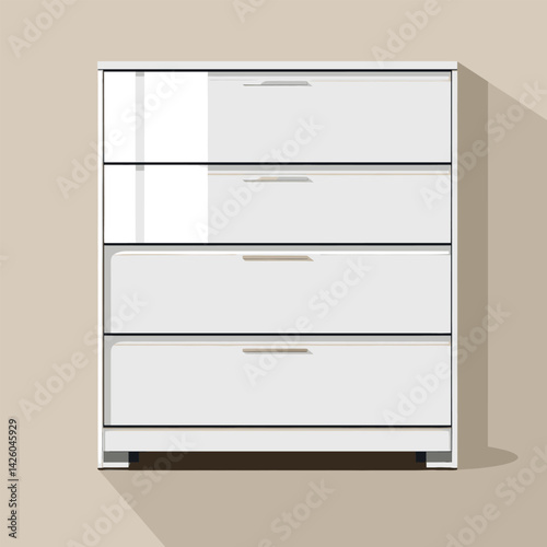 Modern white chest of drawers on beige wall with shadow effect