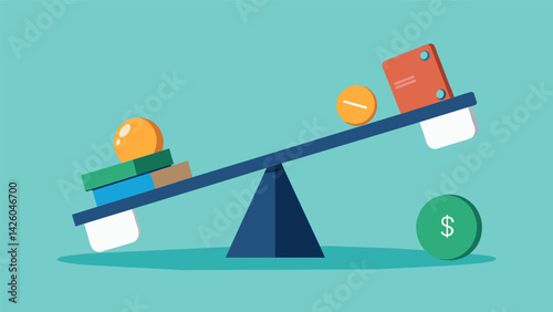 A teetertotter with reducing overall interest paid and reducing credit score on opposite ends illustrating the potential benefits and drawbacks of. Vector illustration