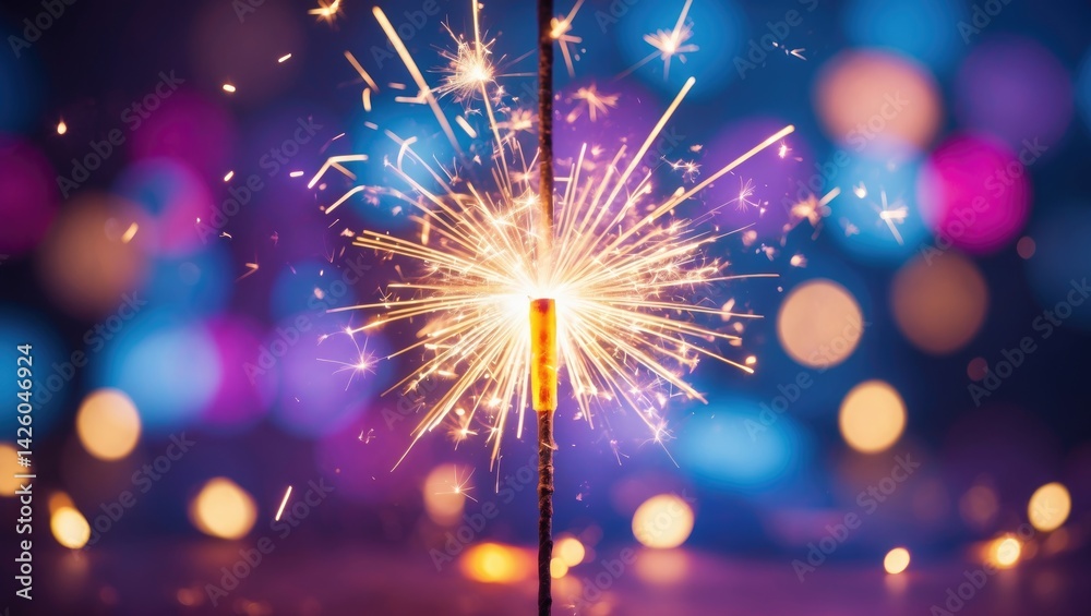 Obraz premium Colorful background with a burning sparkler during a festive celebration