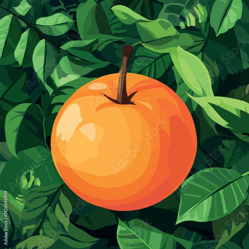 Vibrant orange fruit amid lush green leaves in natural setting