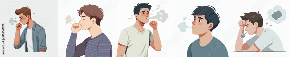 vector set of people exhaling heavily and being tired vector set of people exhaling heavily and being tired