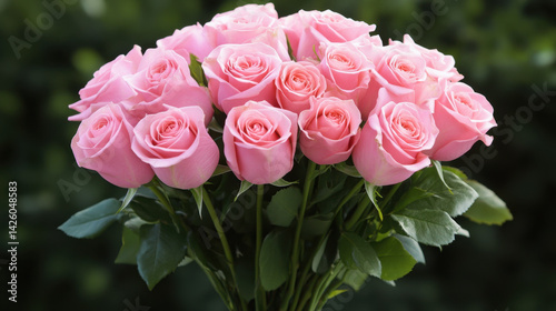 beautiful bouquet of tight pink roses, perfect for special occasions or as thoughtful gift. vibrant colors and lush greenery evoke feelings of love and joy