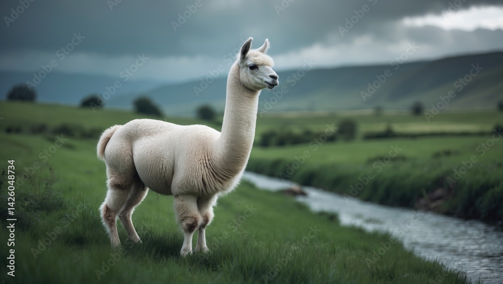 Naklejka premium A Bolivian llama near the border in Bolivia