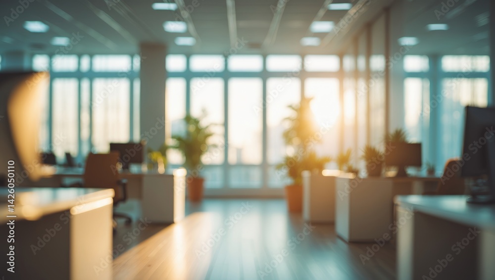 Modern office building interior with blurred background and spacious open hall Modern office building interior with blurred background and spacious open hall