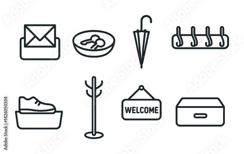 Linear entryway icons set: organization and decor essentials for home
