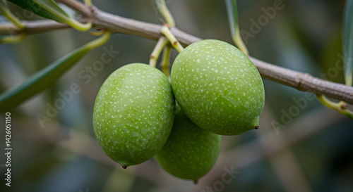 Wallpaper Mural Close Up Of Ripe Green Olives Hanging On Branch In Orchard Torontodigital.ca