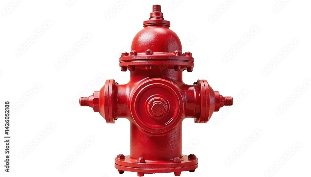 Red Fire Hydrant with Bolted Outlets and Domed Top Showcasing Essential Urban Infrastructure
