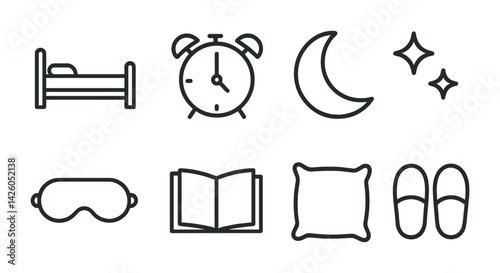 Sleep and nighttime essentials icon set: line style for web and app design