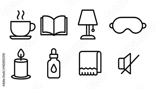 Cozy home essentials: flat linear icon set for relaxation and leisure design projects