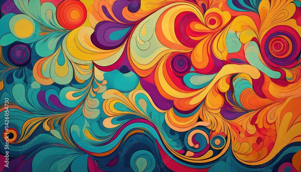 Vintage Texture Mosaic Backdrop with Eclectic Patterns, Swirling Grungy Layers in a Psychedelic Dreamscape, Embracing the Groovy and Bohemian Vibes of the s.