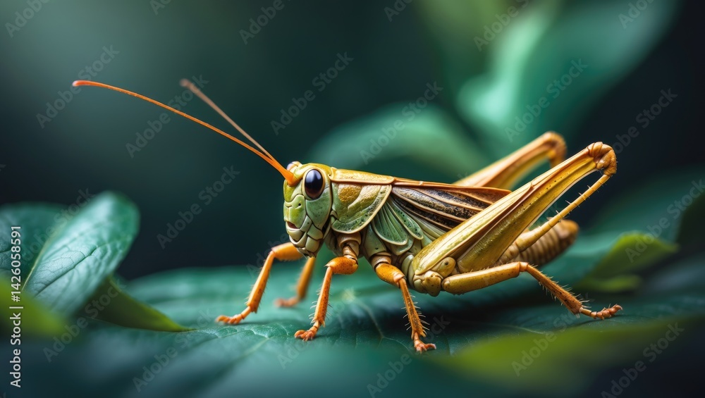 Detailed macro shot of a woodhopper in a natural summer garden setting Detailed macro shot of a woodhopper in a natural summer garden setting