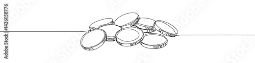 Coins stack continuous one line drawing. Money concept. Vector illustration.