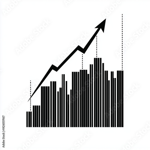 Obraz na płótnie Gráfico em preto e branco com uma seta apontando para cima, simbolizando crescimento, sucesso, evolução, progresso financeiro ou tendência de alta no mercado w salonie
