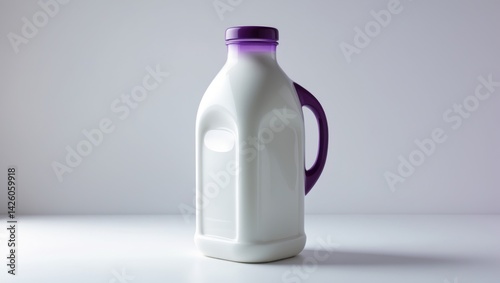 White background with a gallon of milk in a jug