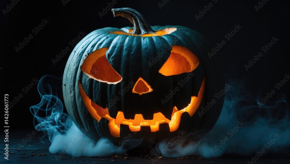 Fototapeta premium A haunting old jack-o-lantern with spooky glow