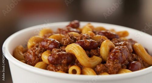 Cozy Bowl Of Chili Mac Comforting Classic Food Experience Close Up