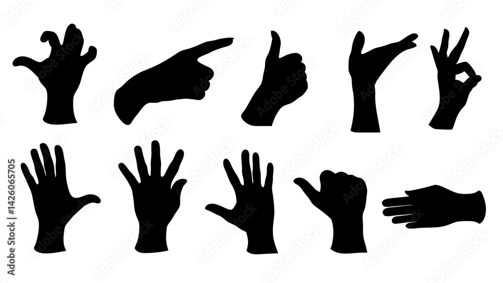 set of hand silhouette vector on white background set of hand silhouette vector on white background