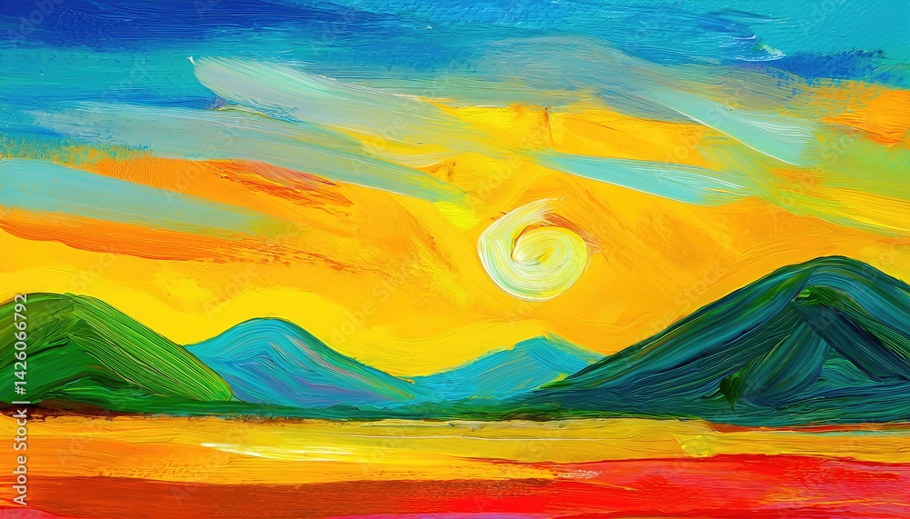 Vibrant Abstract Art Panorama Colorful Texture Design Illustration, Showcasing a Dynamic Palette and Expressive Brushwork, Ideal for Digital Art, Home Decor, or Design Inspiration