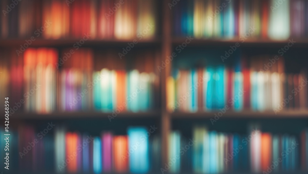 A cozy indoor workspace featuring a blurred bookshelf filled with colorful books and warm natural light A cozy indoor workspace featuring a blurred bookshelf filled with colorful books and warm natural light