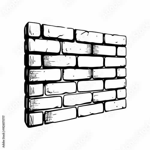 Stylized brick wall illustration showcasing textured bricks in monochrome design, representing durability and construction.