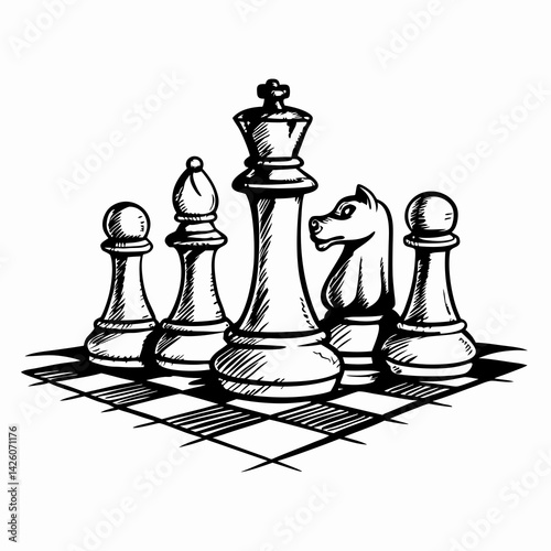 Chess Pieces Strategizing in a Game Setting Representing Strategy and Intellect