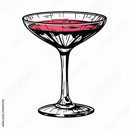 Stylish cocktail glass with red drink showcasing elegant design against a simple background, representing celebration and enjoyment.
