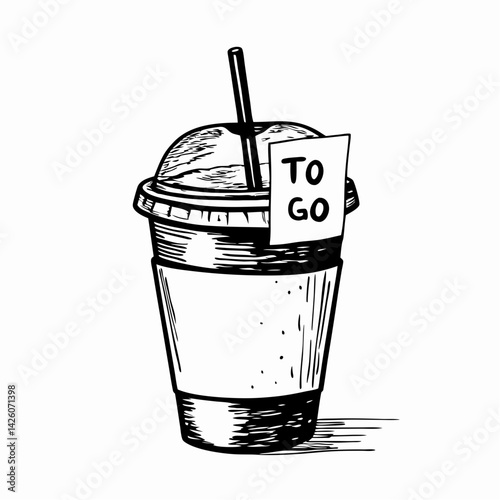 A takeaway drink container with a straw and a "To Go" sign, emphasizing convenience and mobility, ideal for on-the-go lifestyles and quick refreshments.